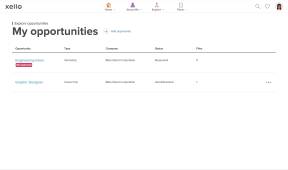 Student's list of opportunities they're tracking. The first opportunity, called Engineering intern, has a badge that says Not approved